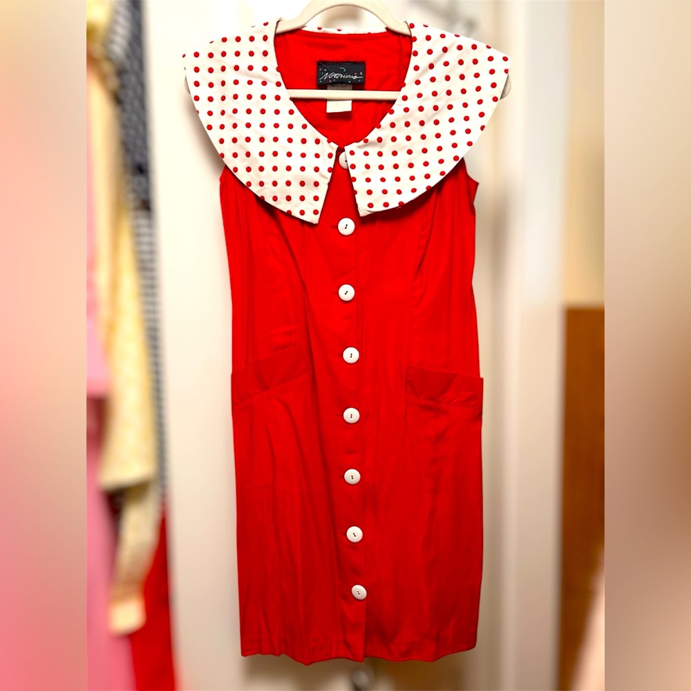 ❤️ VINTAGE | Red Wiggle Dress with Polka Dot Collar